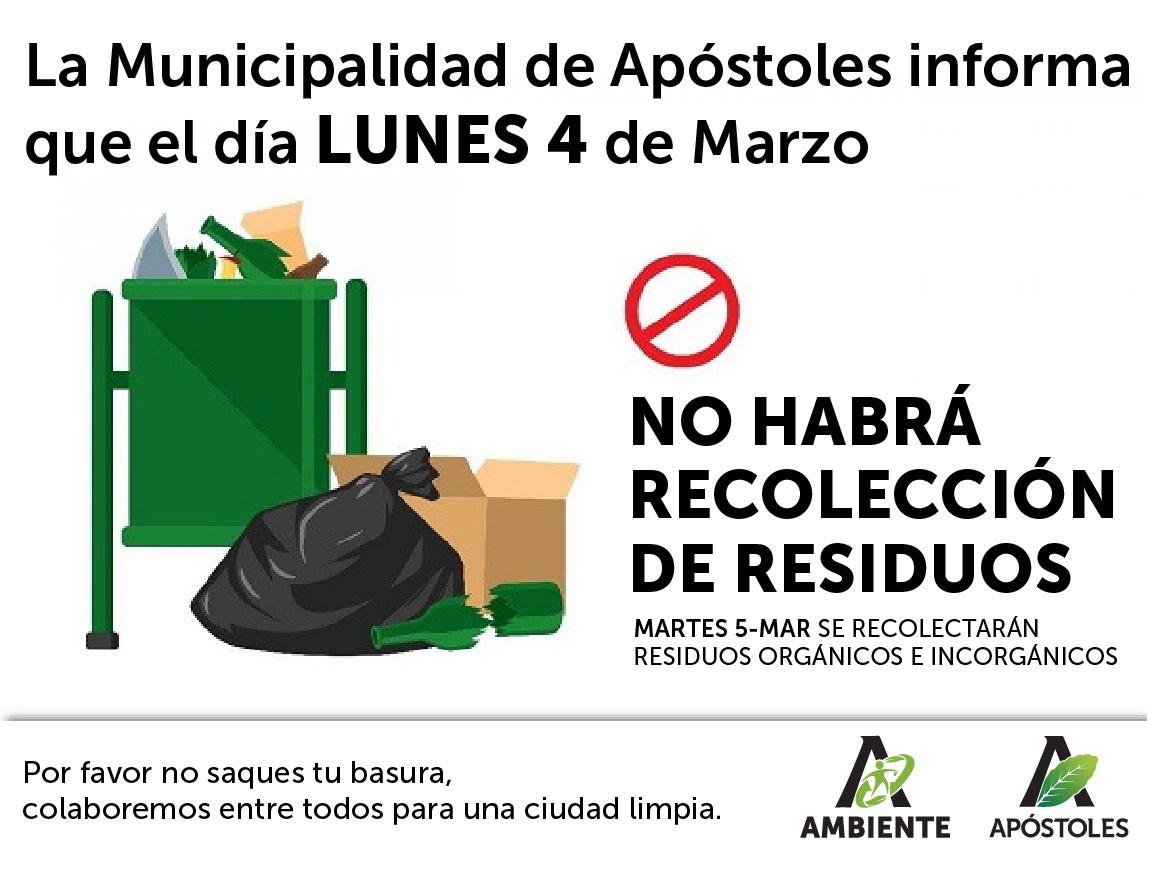 Lunes 4 de marzo no se realizará la recolección de residuos 